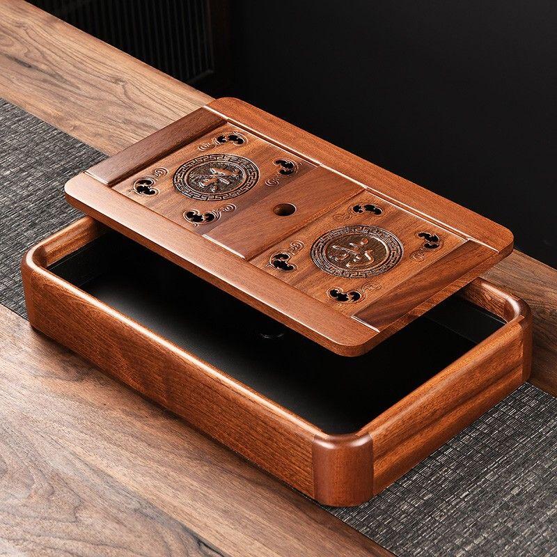 Wooden Tea Tray with Dual Drainage & Storage