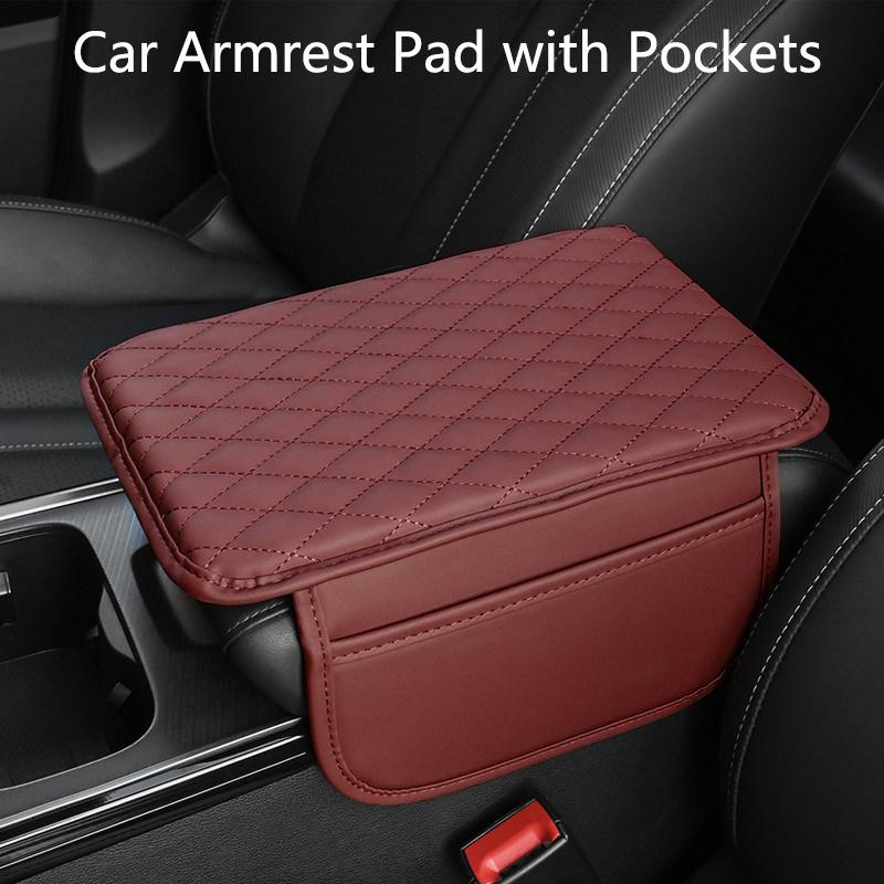 1PC Universal Ultra-fine Fiber Leather Car Armrest Cover Pad - Soft, Durable, Spacious, with 2 Storage Pockets