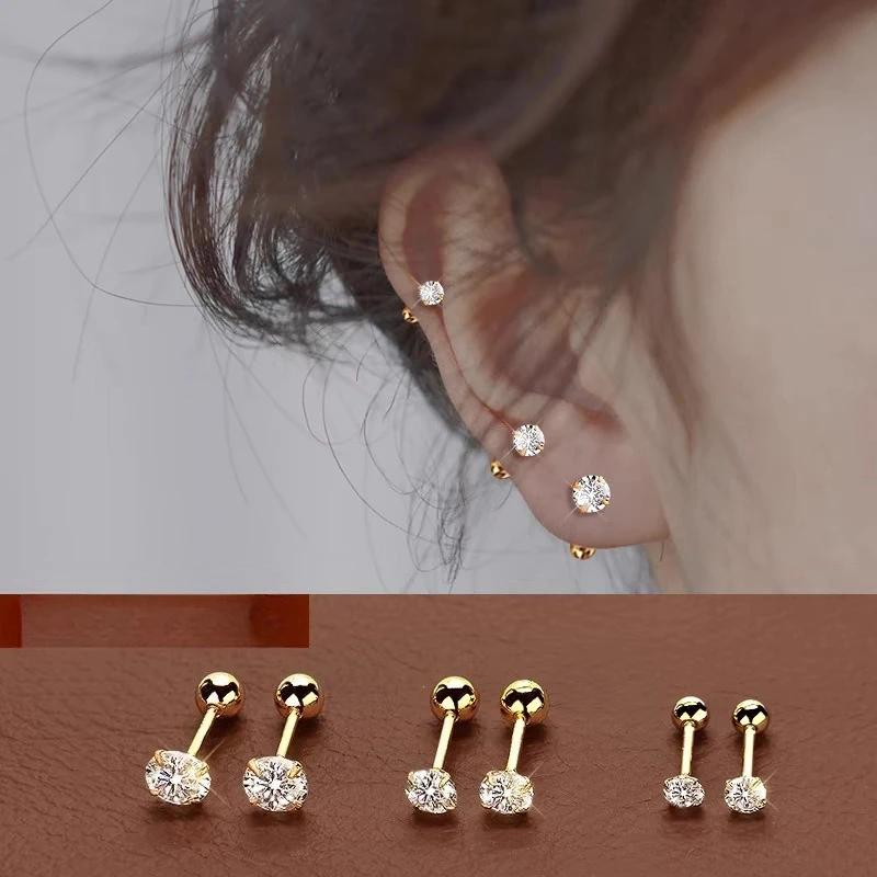 High Quality 3mm 4mm 5mm Little Zircon Stud Earrings for Women Exquisite Silver Color Stainless Steel Piercing Earring Jewelry