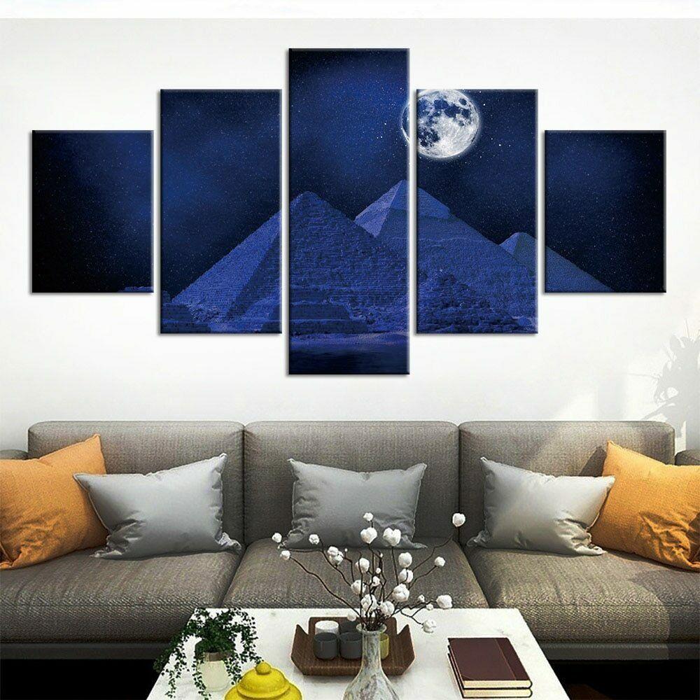 5Pcs Egypt Pyramids Moon Modern Decor Paintings Wall Art Home Decor No Framed 5 Panel Room Decor Abstract Poster