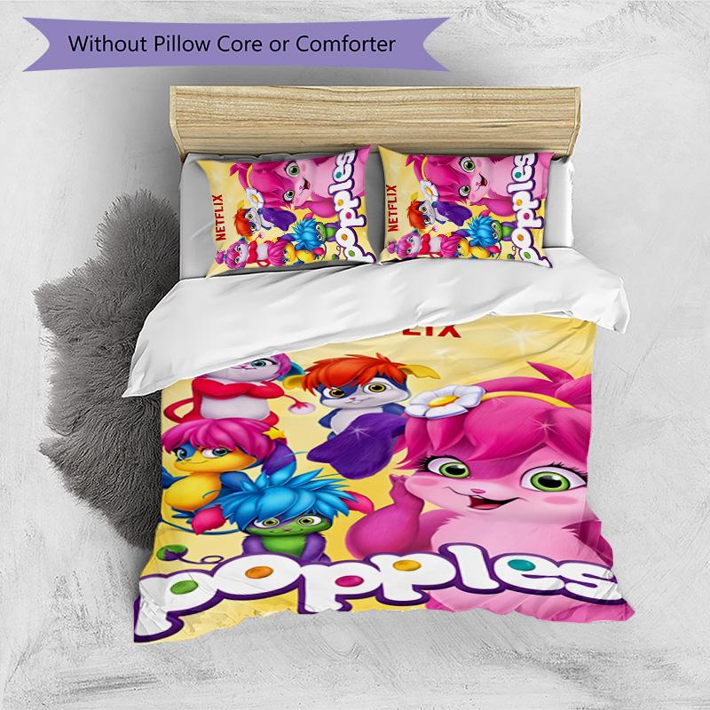Popples 3pcs Bedding Set Duvet Cover Closure Includes 1 Duvet Cover & 2 Pillowcases for All Seasons Bedroom Home Dorm Decor