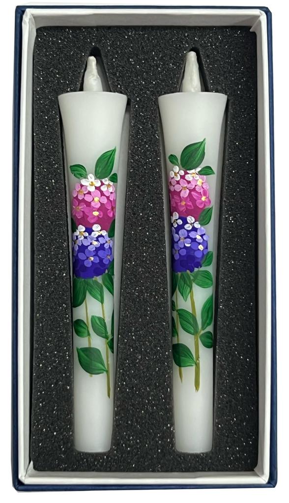 No. 3 Japanese Hand-Painted Hydrangea Flower Candles, Set of 2, for Buddhist Altar Decor #3056