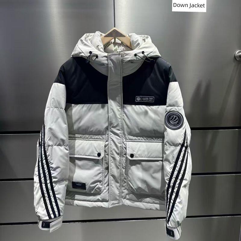 Men's Hooded Down Jacket, Autumn and Winter New Style, Trendy Versatile Color-Blocking, Thickened and Warm, White Duck Down Coat