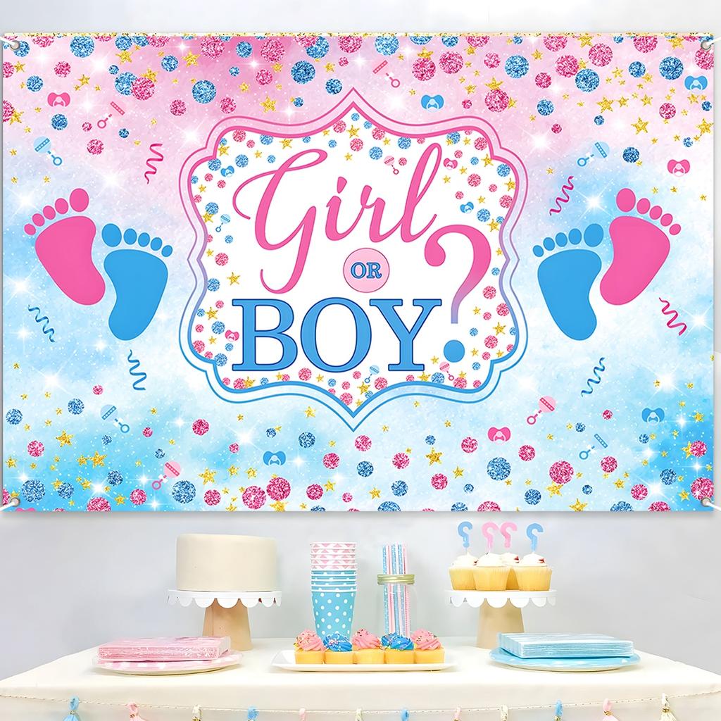 Baby Footprint Baby Shower Backdrop for Photography Blue Pink Boy Girl Gender Reveal Party Background Birthday Party Supplies