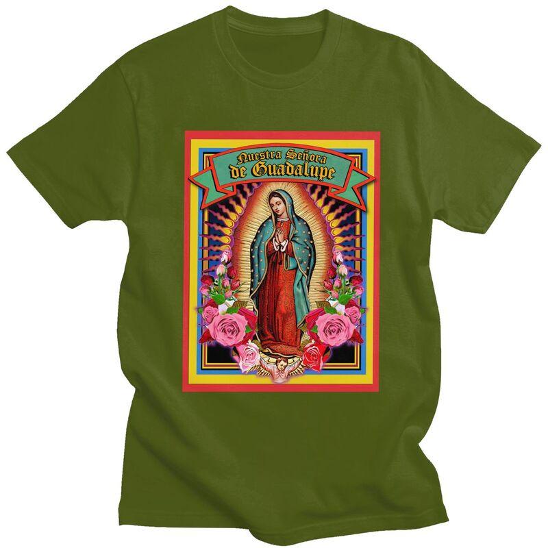 Custom Guadalupe Virgin Mary T Shirts for Men Pure Cotton Tee Tops Religious Art Tshirts Short Sleeve Tshirt