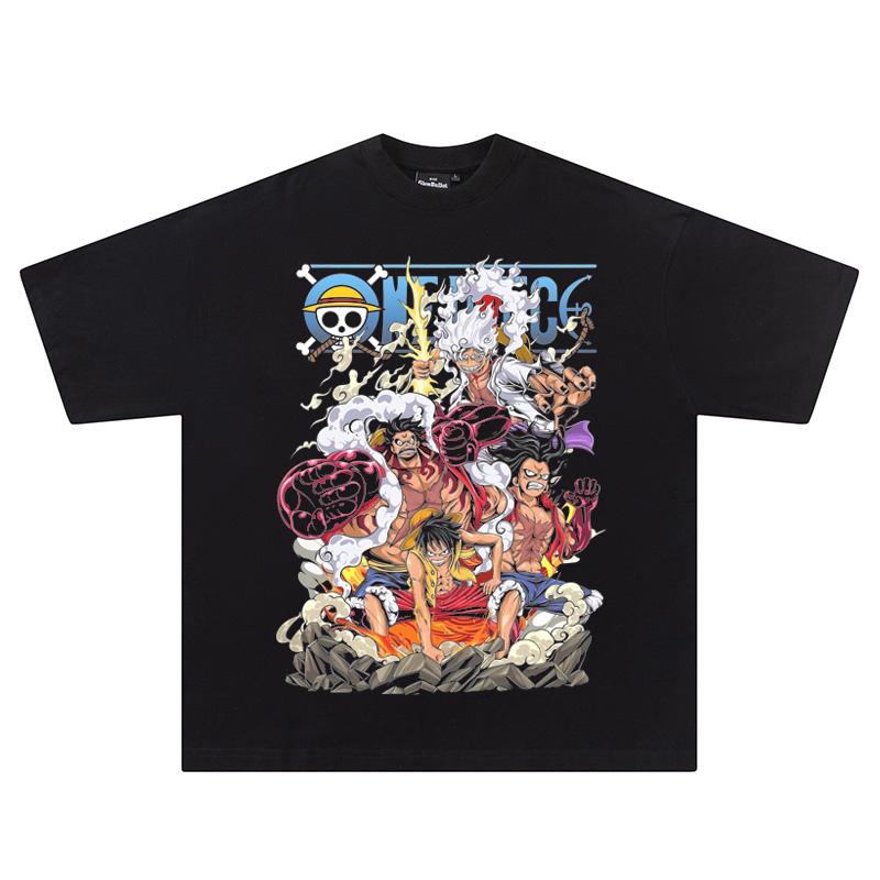 ONE PIECE ONE PIECE T-shirt, Luffy Animation Vintage American Small Neckline Short Sleeve Hip Hop Street Blockbuster