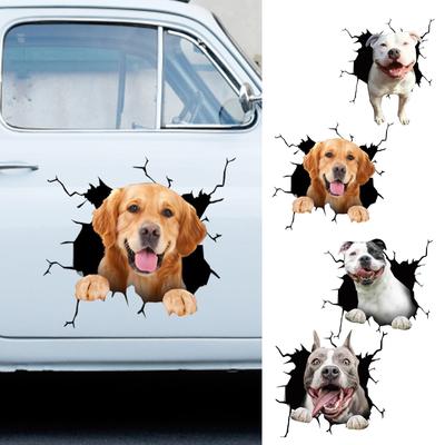 3D Dog Crack Sticker PVC Plastic Sticker Car Window Decal Laptop Funny Decals