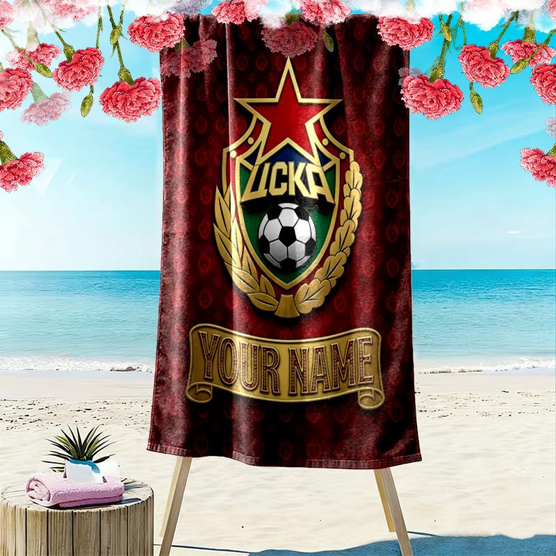 Name Custom PFC CSKA Moscow Logo Print Beach Towel, Large Soft Quick Dry Towel for Beach Camping Swimming