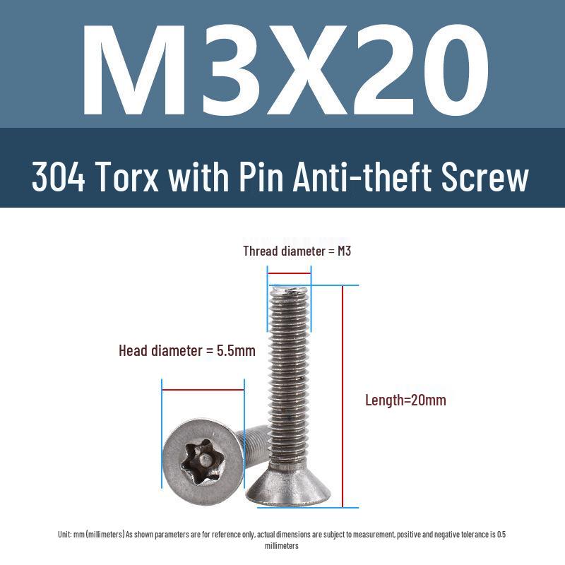 Yigu 304 Tamper-Proof Countersunk Torx Pin Screws, M2-M8, Flat Head, Anti-Removal
