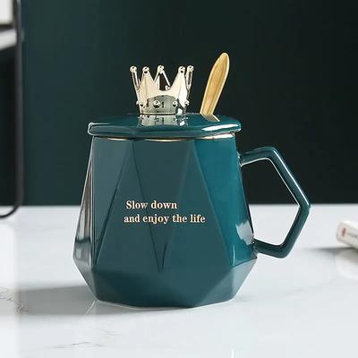 420ml New Crown Mug With Spoon Lid Coffee Cups Christmas Cup Cup for Tea Original Mugs Free Shipping Ceramics & Pottery Travel