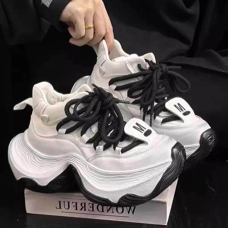 

Fashion Women s Vulcanize 2025 High Quality Ladies Outdoor Shoes for Women Platform Sneakers Round Toe Lace Up Casual 35 белый