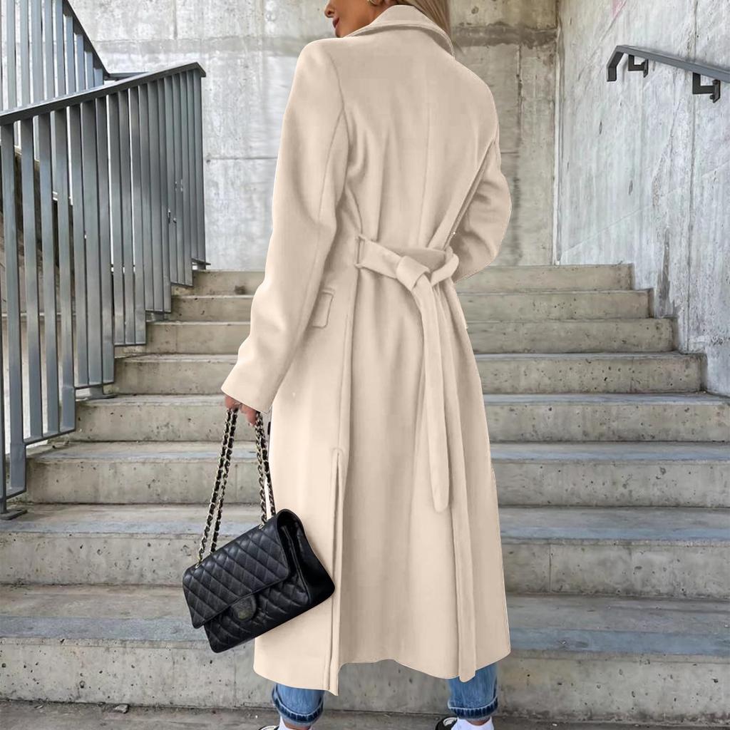 Dámský módní ležérní vlněný kabát jednobarevný dlouhý