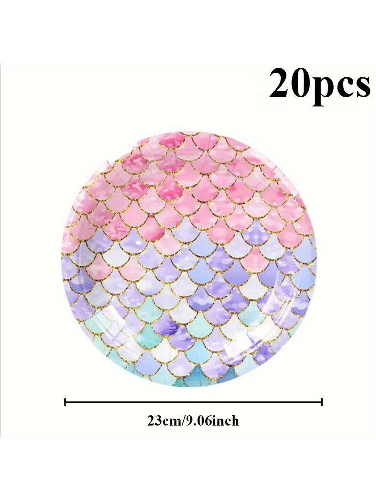 Mermaid Party Supplies Set with Plates Napkins Tablecloth Banner and Cupcake Toppers Perfect for Birthday Party Decorations