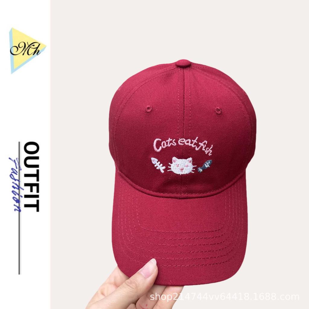 Sweet And Cute Kitten Embroidered Baseball Cap Women'S Summer Japanese Face Small Versatile Sun Hat Sports Cap Tide