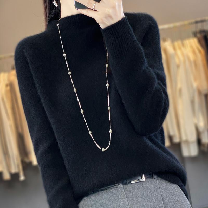 Half Turtleneck Jacquard Cardigan Autumn and Winter Loose and Versatile Cashmere Knitted Sweater Skin-friendly Warm Bottoming Shirt Top