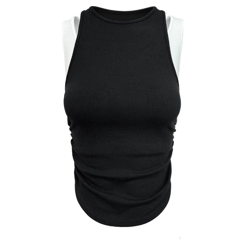 

Женский плиссированный йога-топ с высоким воротом - Утягивающий эластичный фитнес-топ из двух частей S