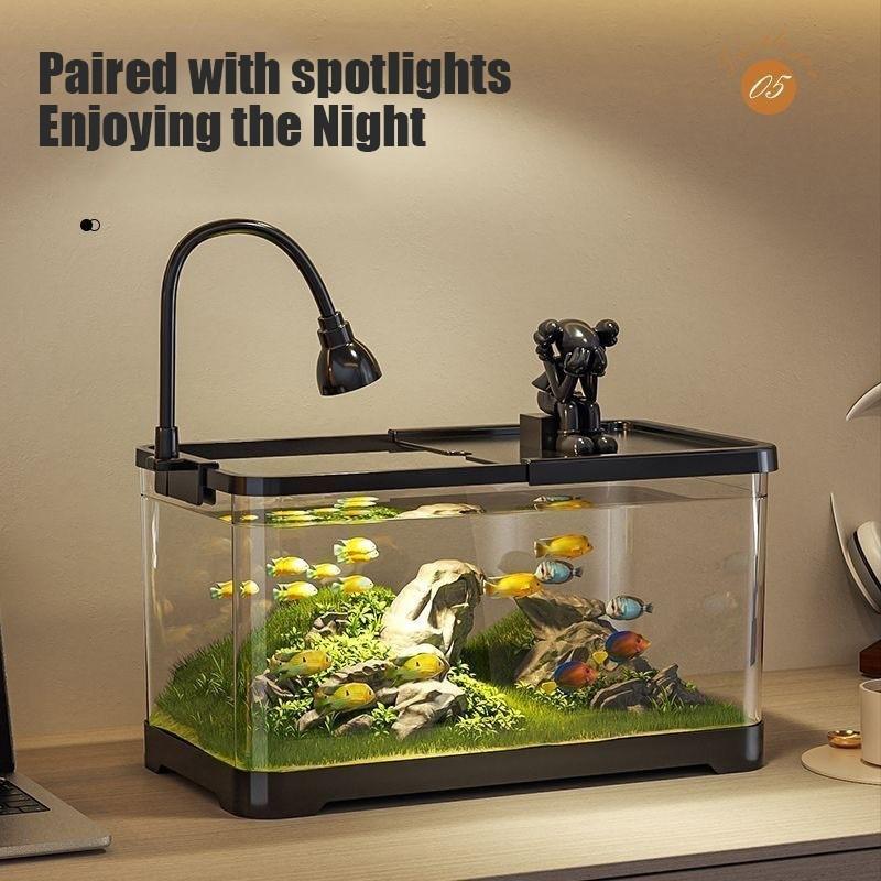 360° HD Aquarium Fish Tank Household Landscape Design Lazy Fish Tank Set Desktop Fish Aquarium Filter