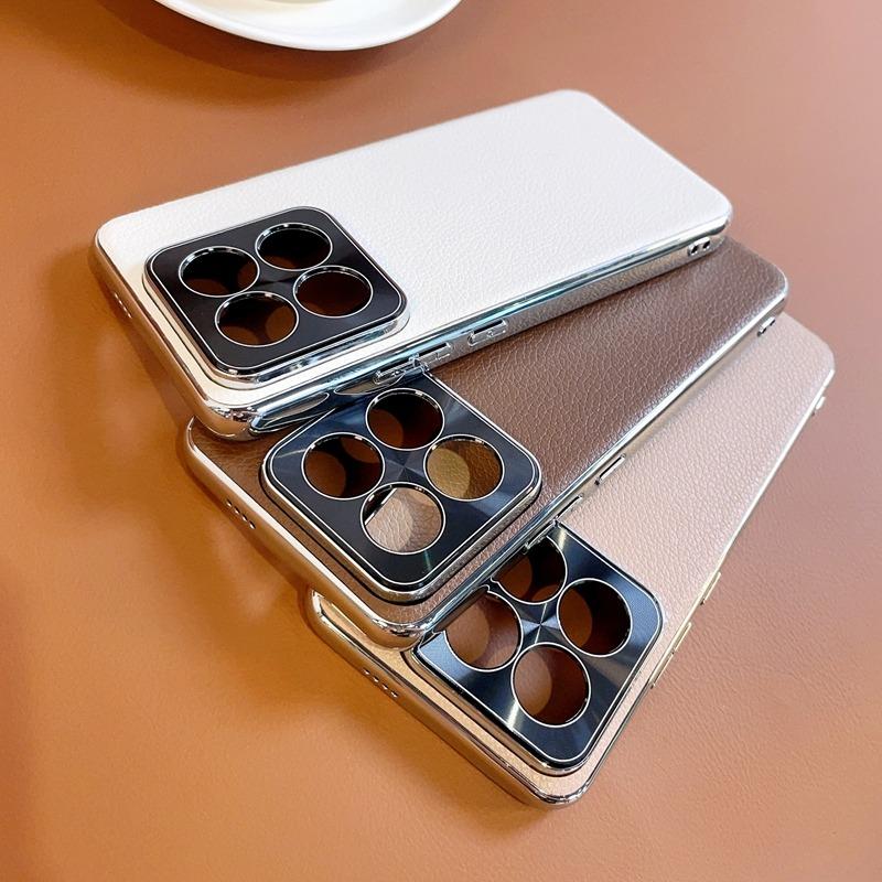 Case For Xiaomi 14/14 Pro Electroplated Lychee Texture Shockproof Full Coverage Soft TPU Edge Protective Cover For Xiaomi 14