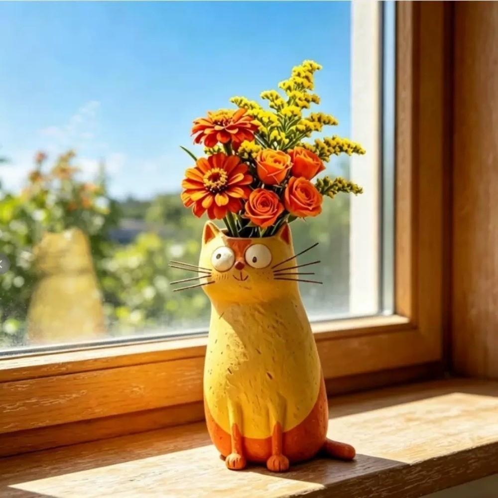 Handmade Cat Shaped Flower Vase Unique Quirky Cat Planter Charming Cat Bud Vase Living Room