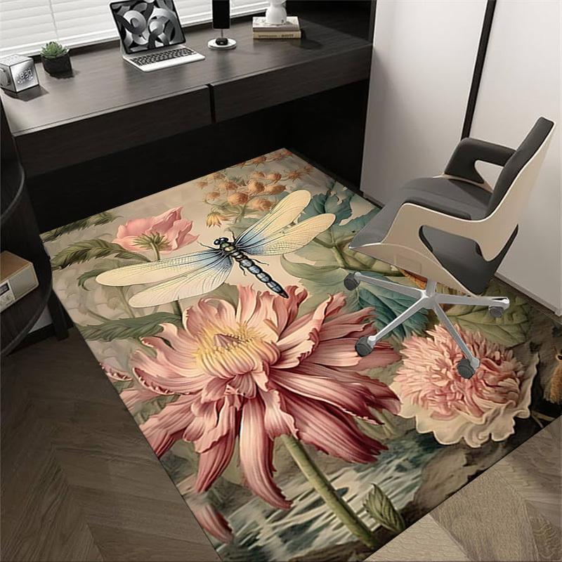 

1PC Dragonfly Flowers Anti-slip carpet, suitable for Office, bedroomand playrooms. It can also be used as a sofa footrest cover-W76 60cm by 90cm