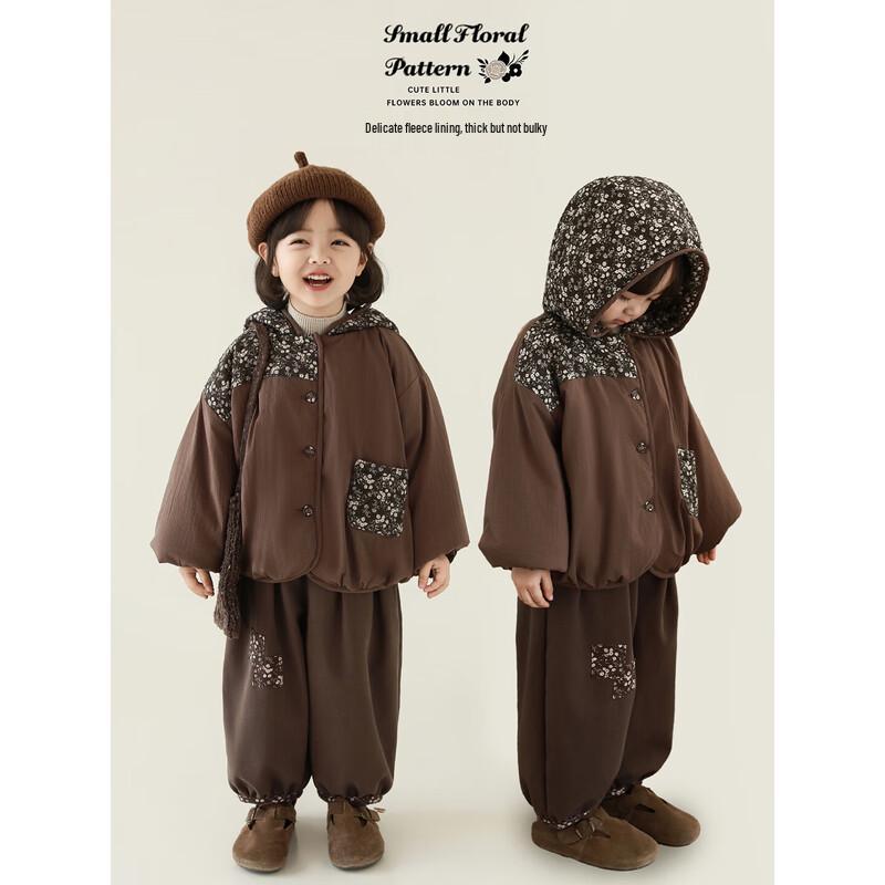 Youyou Girls  Retro Floral Hooded Cotton Jacket 80 cm