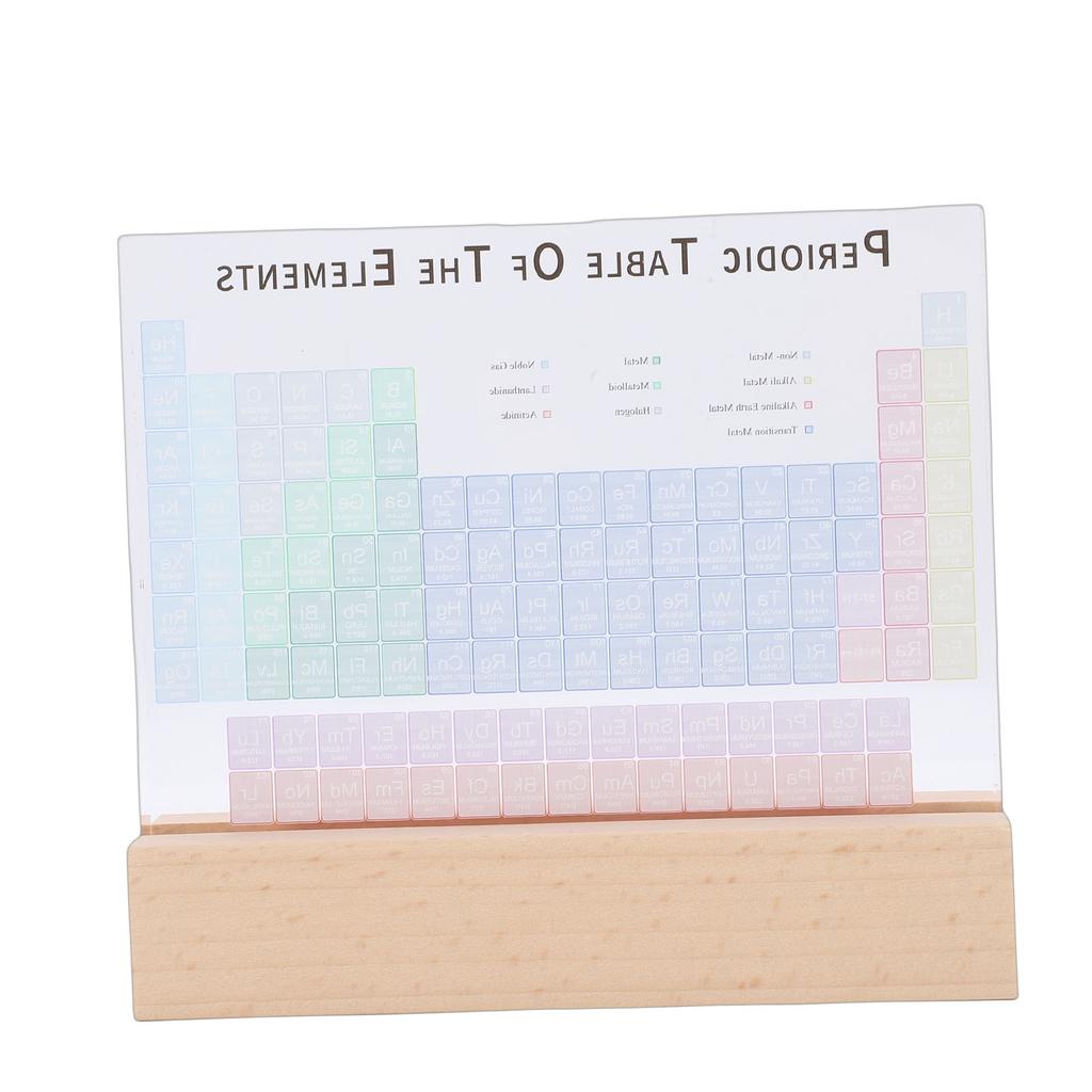 Periodic Table Desktop Decoration Colored Letters Acrylic Periodic Table of Chemistry Elements Display with Wood Stand and Light