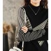 European and American Style Semi-turtleneck Striped Fringed Knitted Sweater Spring and Autumn Loose Temperament Sweater Women's Outer Wear
