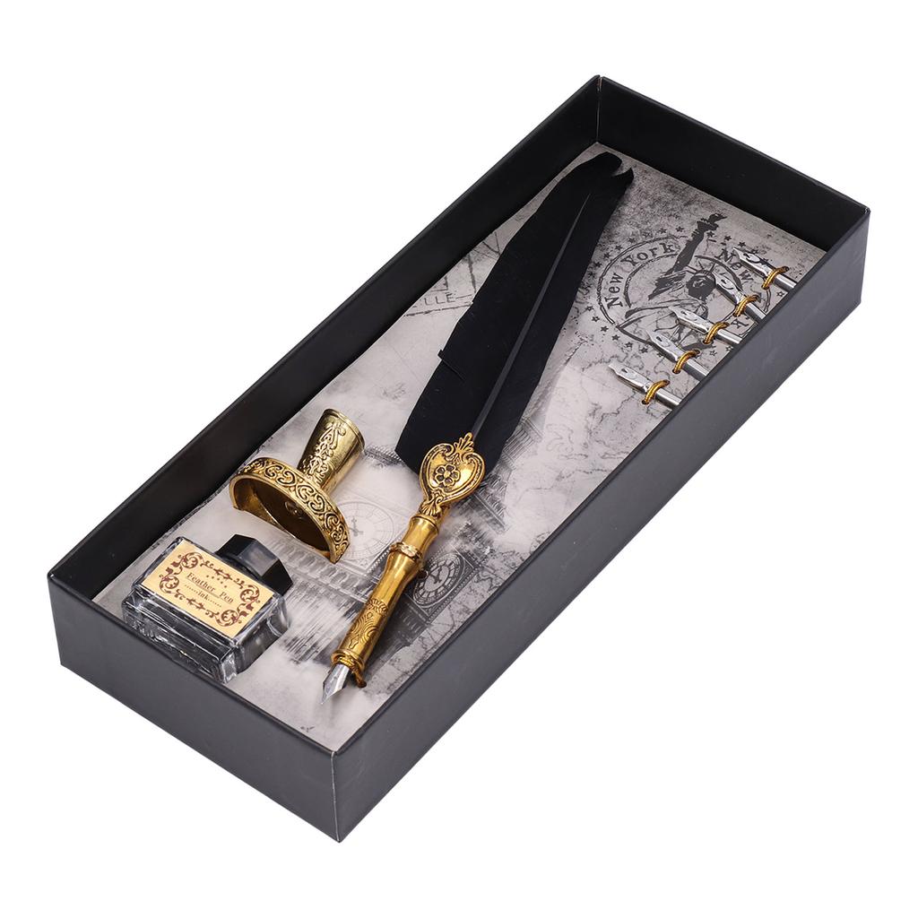 Feather Pen Exquisite Vintage Elegant Stainless Steel Smoothly Writing Wear Resistant Quill Pen