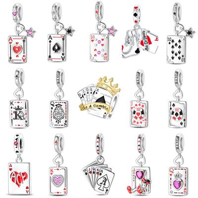 Original Copper Playing Cards Charms Poker Joker Hearts Spades Crown Bead Pendant Fit Bracelet Necklace Jewelry