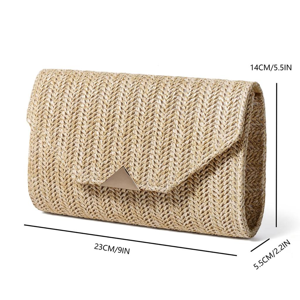 Straw Woven Clutch Bag Beach Rattan Causal Female Party Wedding Evening Bag Summer Vacation Luxury Purse Handbag Rattan Woven
