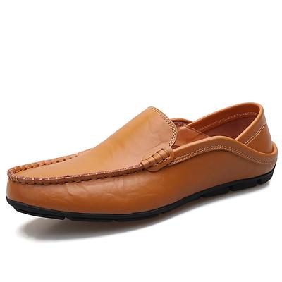 Pánské nazouvací mokasíny, kožené líné boty, vintage ploché lodní boty, pohodlná obuv pro řízení, měkká podrážka, vycházková obuv