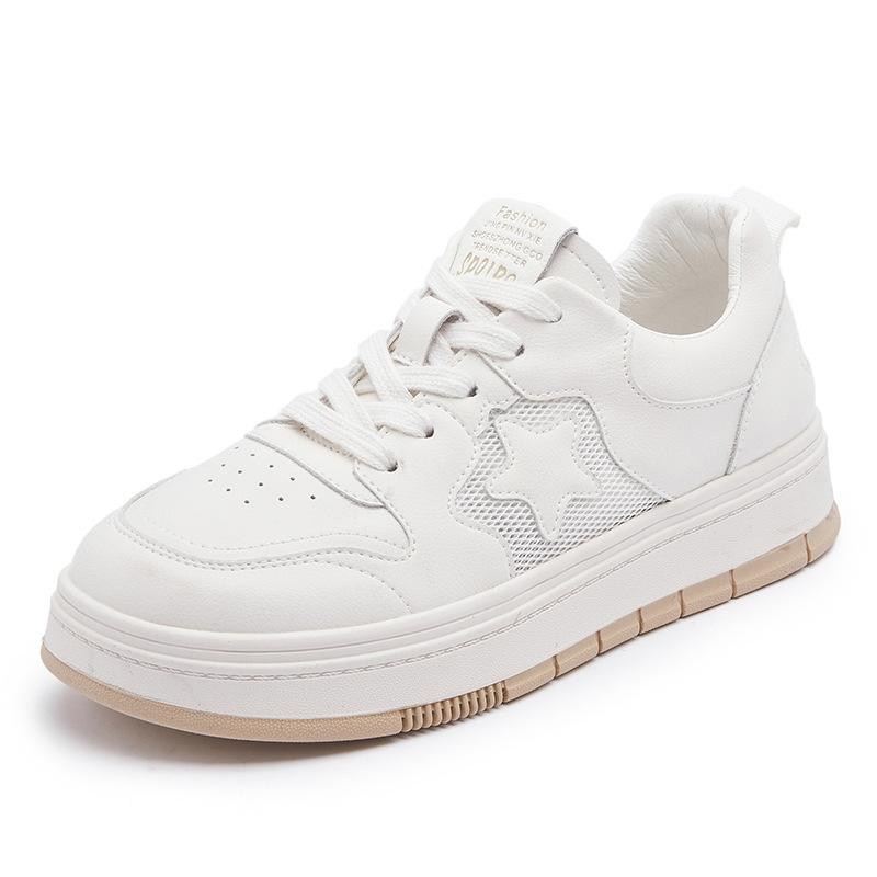 

Leather little white shoes women s summer 2025 new versatile breathable board shoes lace-up thick sole heightening casual sports shoes women 35