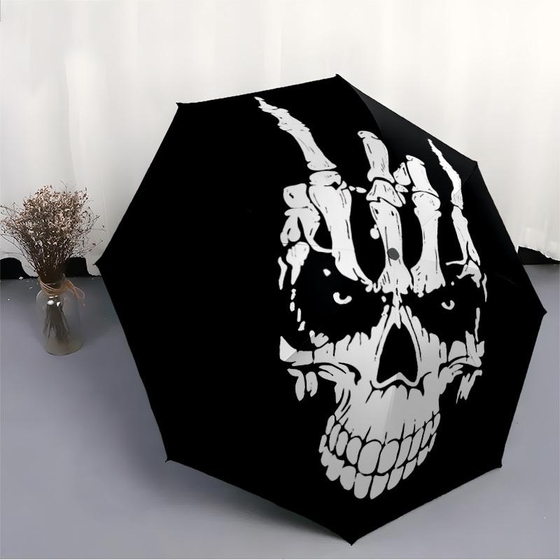 1pc Skull Hand Automatic Open 8-Rib Windproof Umbrella, Travel & Commuting, Suitable for All Seasons, Lightweight Portable,042
