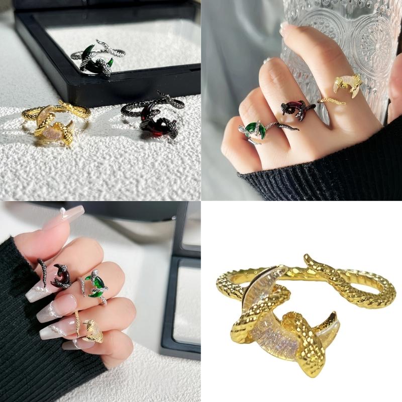 Fashionable Snake Inspire Open Rings with Moon Accent Portable Accessory for Versatile Casual Wear Stylish Outfits