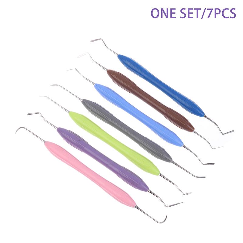 

1/7 шт. Стоматологический двухсторонний из нержавеющей стали шпатель для внесения композитной смолы с силиконовой ручкой