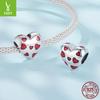 S925 Sterling Silver Red Love Beads Sweet Romantic Heart-Shaped Charm Diy Beads Loose Beads