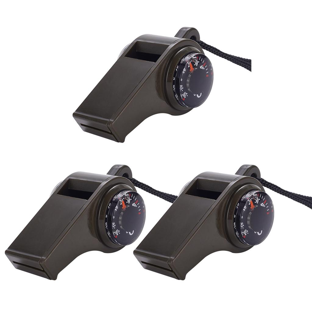 3pcs 3 In 1 Survival Whistle with Compass Thermometer Loud Safety Whistle Hiking Camping Rescues Signal Whistle Tool
