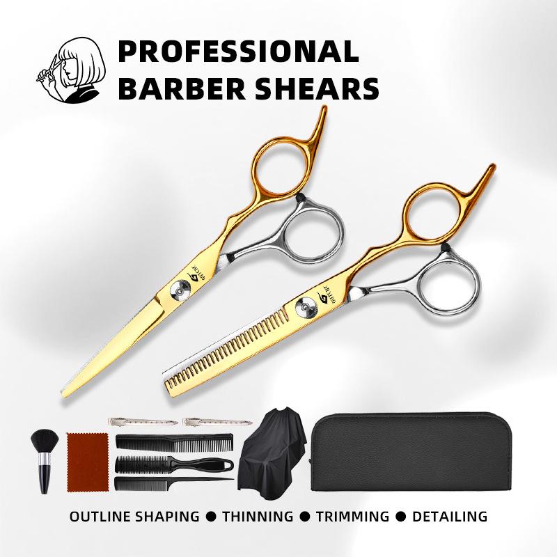 Integrated Gold Silver Stainless Steel Professional Hair Cutting and Thinning Scissors for Salons