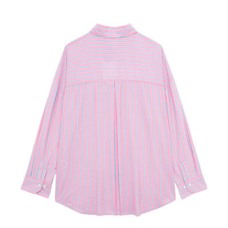 2024 Spring New Fashion Women's Clothing Easiest for Match Long Sleeves Polo Collar Stripes Shirt Tops Female 2157033 620