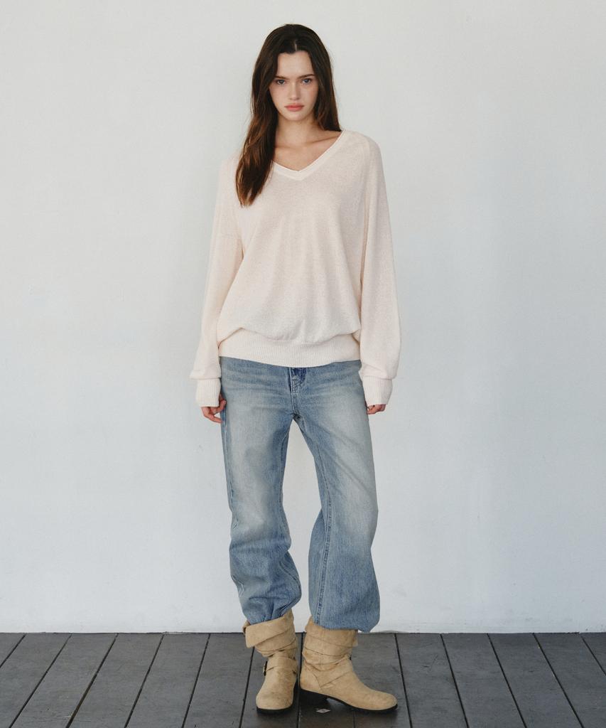 CITTA Soft Boucle V-Neck Knit_Ctk262(Salmon Pink)