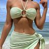 Trendiger Damen-Dreiteiler-Bikini-Badeanzug mit hochwertigem Strandrock