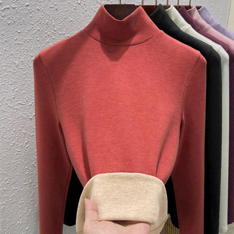Warm Fleece Turtleneck Bottoming Shirt Women's Inner Turtleneck Winter Fleece Thickened Silk Cashmere Heating Women's Warm Top