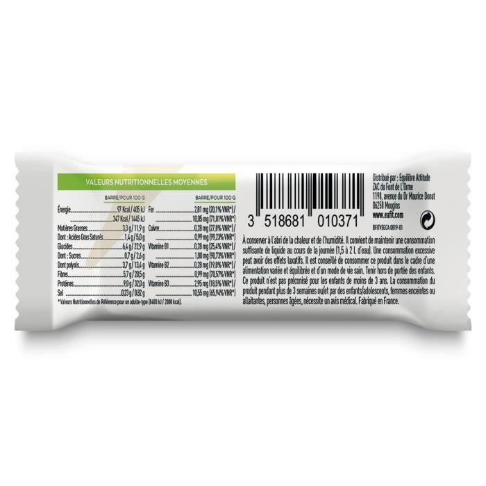 EAFIT Barre FIT Vegan - Choco-Amande - 28 g - 32% de protéines - 97 Kcal par barre - Riche en protéines - Faible teneur en sucres