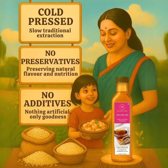 Earthen Story Cold Pressed Sesame Oil 1L – Unrefined | Til Oil | Chemical-Free | For Cooking, Hair, Massage| Rich In Antioxidants & Nutrients