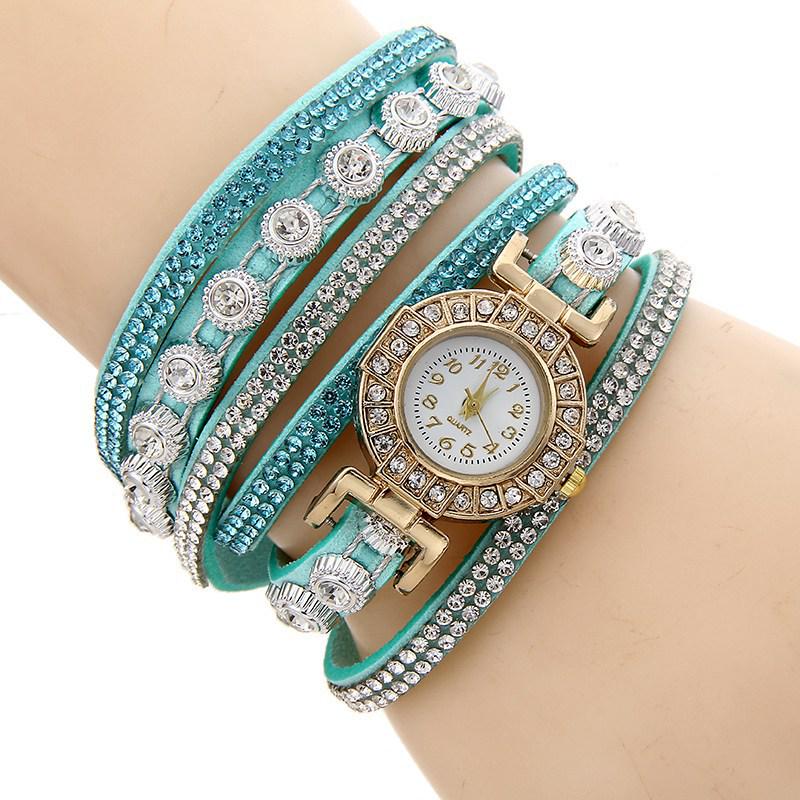 Damen Mode Wickelarmbanduhr - Diamantbesetzte Quarz-Armbanduhr