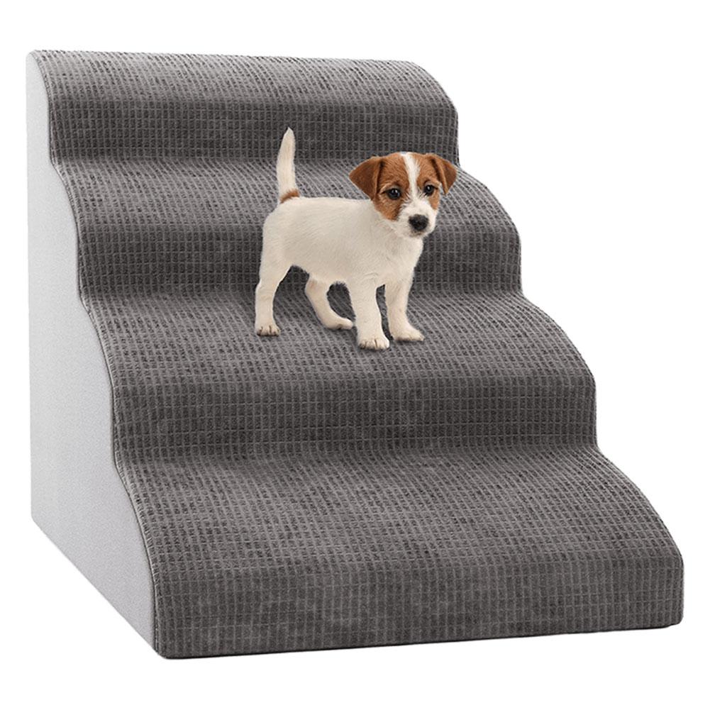 

Лестница для собак из пенопласта высокой плотности, 4 яруса, нескользящий пандус для собак со съемным моющимся чехлом для маленьких собак и кошек серый