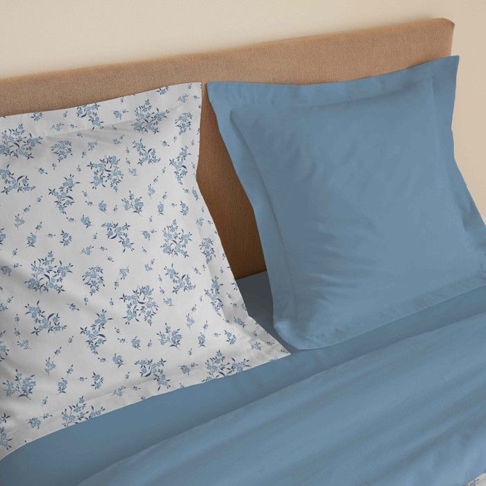 Parure de draps 4 pièces "Vanessa" pour lit 160 x 200 cm "Grande largeur" Louise Bleu