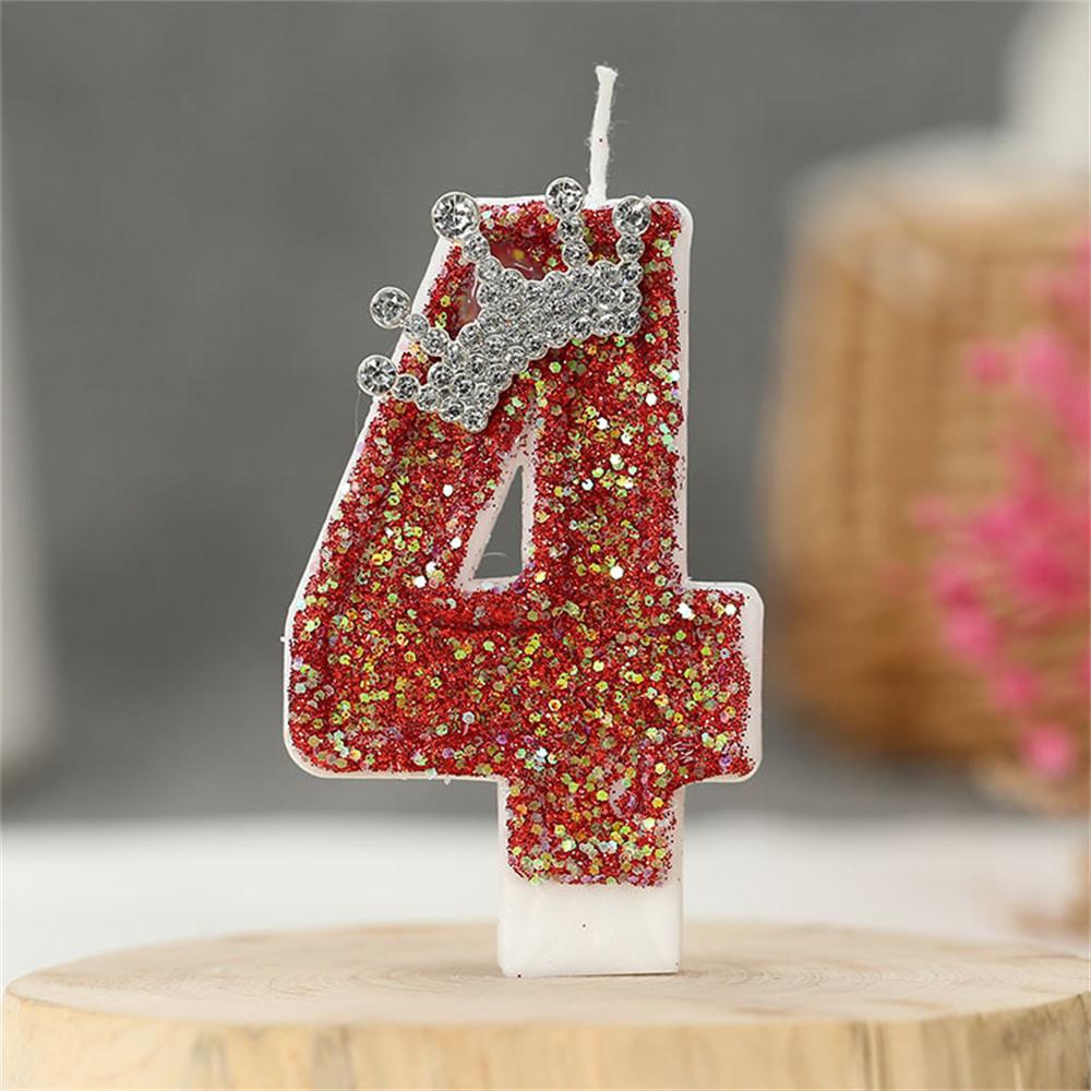 Red Birthday Number Candles Crown Glitter Red Candles For Cake 3D Shape Cake Topper Decoration For Wedding Reunions Theme Partie