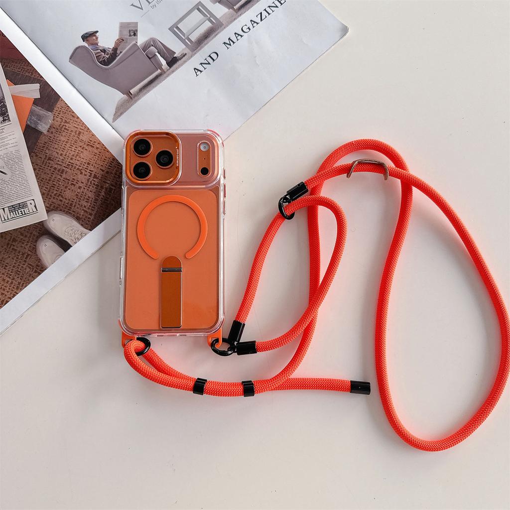 8.0mm Crossbody Strap Magnetic Case For iPhone 17 Pro Max 16 15 14 Clear Cover Metal Stand 4-Corners Protection Drop Resistant