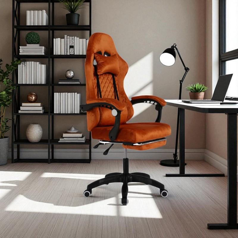 Swivel Armchair With Footrest And Massager Velour Comfortable For Player Xl
